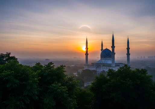 Sultan salahuddin abdul aziz mosque at sunrise malaysia