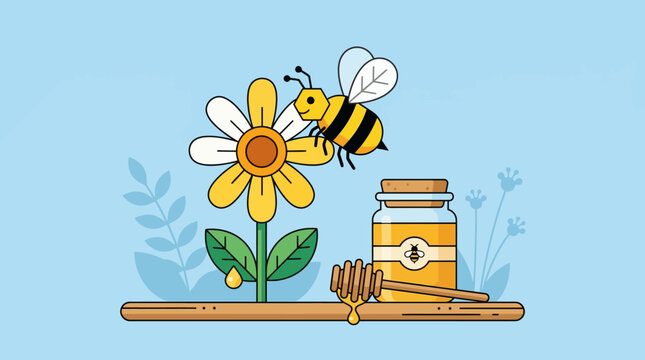 Bee on a yellow flower collecting nectar.