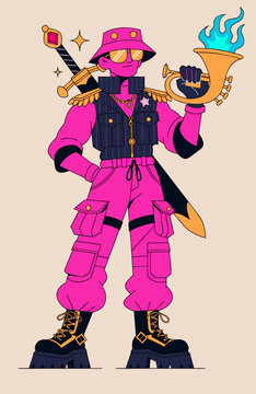 Fantasy Adventurer Character in Magenta and Pink Outfit