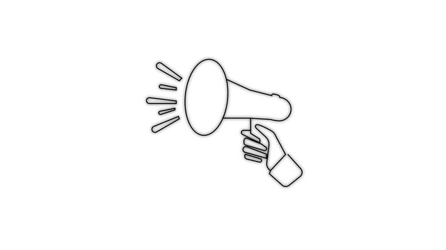 Continuous single one line art drawing of megaphone speaker for news and promotion .animated continuous single line drawing of hand holding megaphone, line art animation