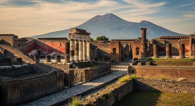 Pompeii Ruins and Mount Vesuvius - A Glimpse into Ancient History.