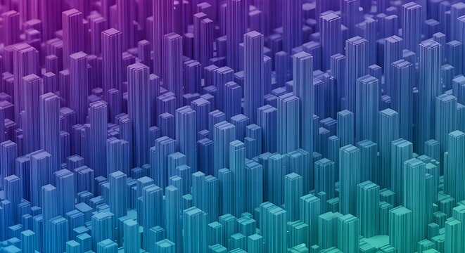 Abstract 3D Blocks Cityscape with Gradient Colors - Digital Data Visualization