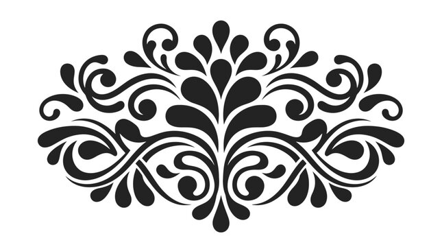 Black ornamental flourish with symmetrical floral scrollwork design.