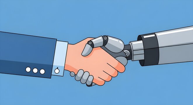 human handshake with robotic arm partnership and technology collaboration concept