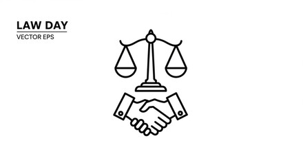 Fototapeta premium Law day vector illustration of handshake and balance scales symbolizing justice and agreement