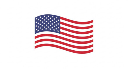 Fototapeta premium American flag waving with red and white stripes and blue field of white stars on solid white background