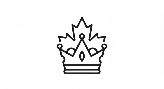 Black line art crown icon with maple leaf symbolizing royalty and honor on white background