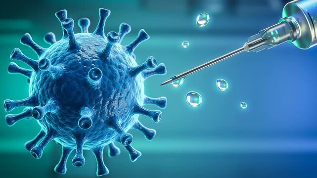 Vaccine development in laboratory shows scientist global health research targeting virus with syringe liquid droplets advancing medical progress protection worldwide