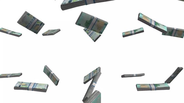 Sierra Leone Money, Sierra Leonean Leone Banknotes Falling, SLE Currency Stacks, White Background, 4K