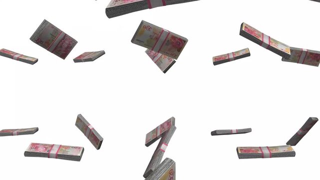 Guernsey Money, Guernsey Pound Banknotes Falling, GGP Currency Stacks, White Background, 4K