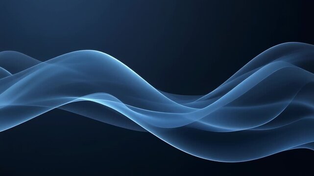Abstract blue flowing wave background with smooth translucent curves and dark gradient
