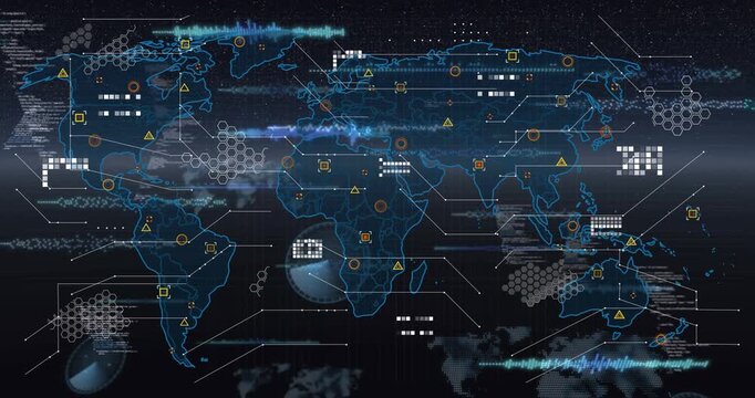 Vertical video: Opening on space, fading neon map revealing hexes radar and code, visualizing data