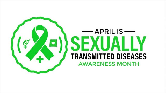 Sexually Transmitted Infections STI Awareness 4k video animated  background template. Healthcare animation  with green ribbon symbol and clean composition.