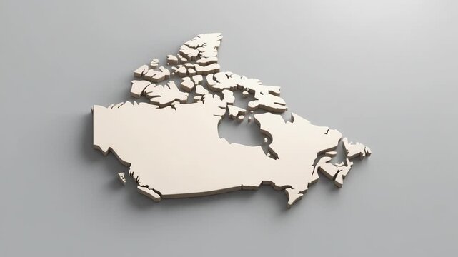 3D beige map of Canada isolated on light gray background with detailed provinces and territories