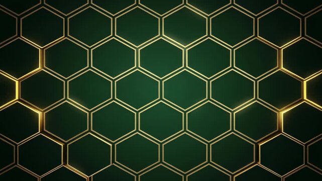 Luxury dark green and gold hexagon background with 3D geometric pattern for elegant design and modern style