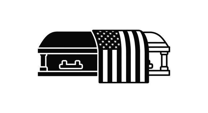 American flag draped casket vector icon