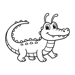 Fototapeta premium Cute Alligator Outline Illustration for Kids – Cartoon Crocodile Coloring Page