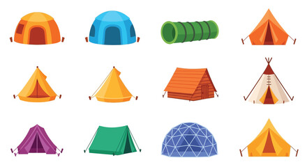 Colorful collection of various cartoon tent designs on a white background © Baby Collection