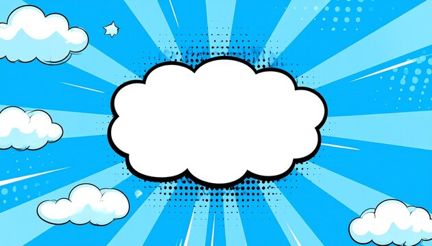 Vibrant comic book style background with speech bubble and clouds