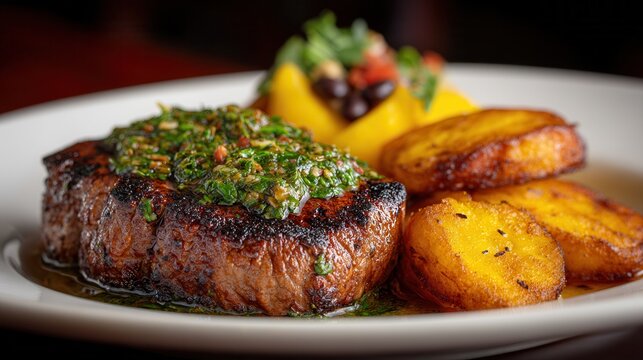 Chargrilled Churrasco Steak Paired With Chimichurri in Roatan Honduras