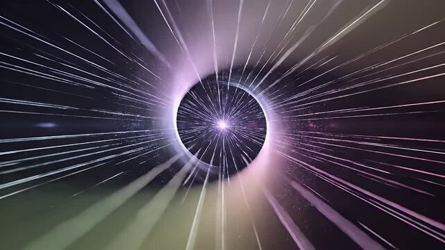 Abstract, vibrant, swirling light trails radiate from a central point, forming spiral-like patterns