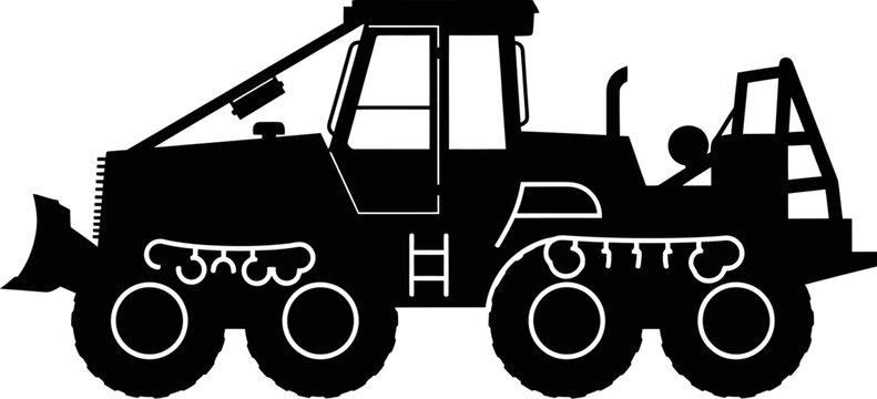 Forestry skidder silhouette with tire traction chains
