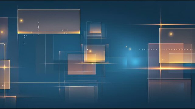 Abstract digital background with glowing geometric shapes and futuristic light effects in blue and orange tones