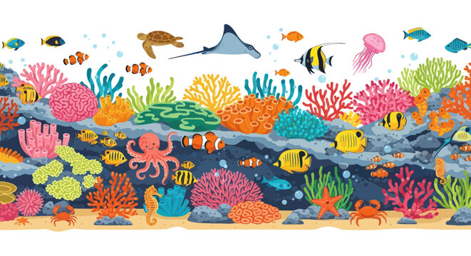 Vibrant Coral Reef Ecosystem with Diverse Marine Life