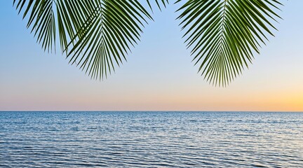 Fototapeta premium Vast Blue Ocean Under a Tropical Palm Canopy