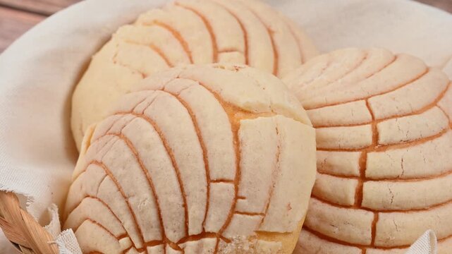 Macro view of traditional Mexican vanilla conchas
