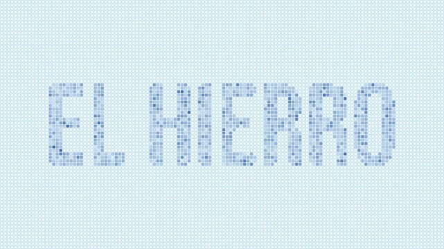 El Hierro dotted map animation. Digital style shape of the island. El Hierro shape and title blue dots appear with flickering effect. Spain. Creative Intro, outro, title, logo video.