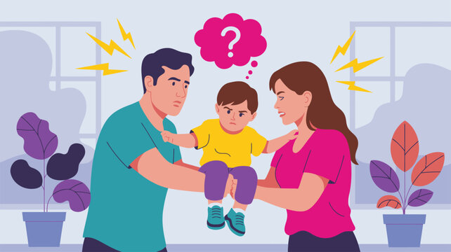 Parents arguing, angry child caught in conflict