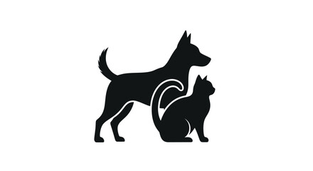 Obraz premium Simple black silhouette vector graphic illustration design featuring a standing dog beside a sitting cat