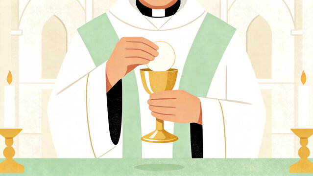 Nominandus_OrdinaryTime_Priest Celebrating Mass Holding a Chalice and the Eucharist