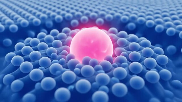 Glowing pink sphere in blue grid representing quantum computing qubit state and data science anomaly detection