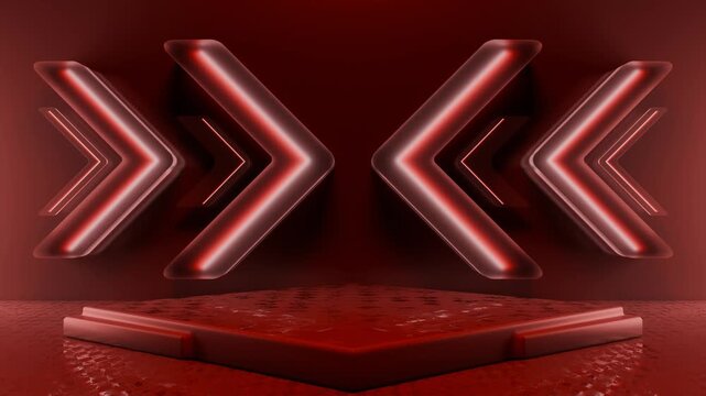 Seamless loop of red neon arrow sign animation for advertising background. 3D animation