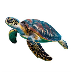 Obraz premium Sea turtle swimming with abstract geometric shapes isolated on a transparent background
