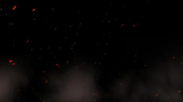 4k stock | Cloud smoke fire spark rising up black screen background particles dust ash embers overlay effect for cinematic and dramatic video effects.