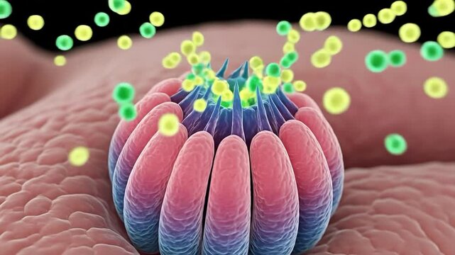 Microscopic Taste Bud Anatomy, Sensory Receptor Cells on Human Tongue Surface