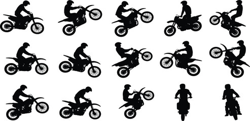 Naklejka premium Motocross Rider Silhouettes Performing Stunts on White Background vector untitled