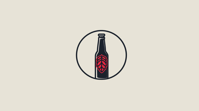 A black and red beer bottle icon inside a black circle on a beige background