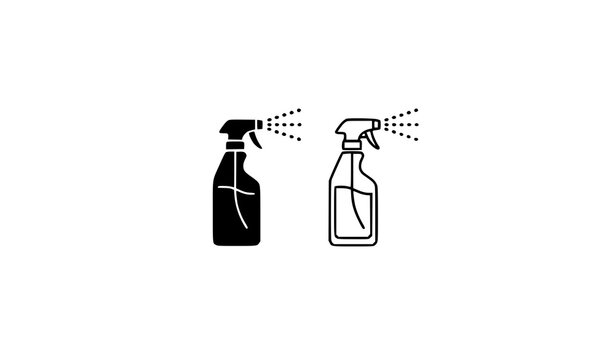 Cleaning spray bottle icon with disinfectant mist silhouette and pictogram vector isolated on white background