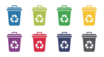Obraz premium Colorful Recycling Bins with Symbols.
