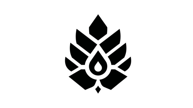 Black and white abstract floral design featuring a central water drop symbol
