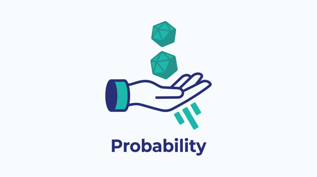 Vector graphic illustration of probability concept with a hand and polyhedrons
