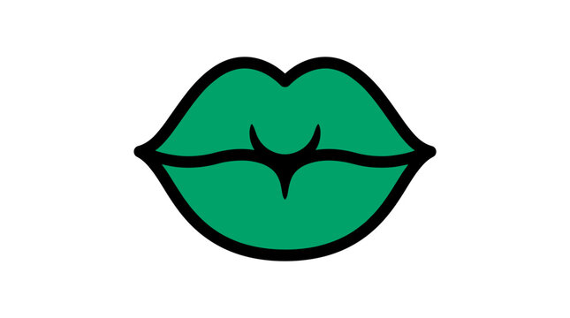 Green puckered lips with a bold black outline