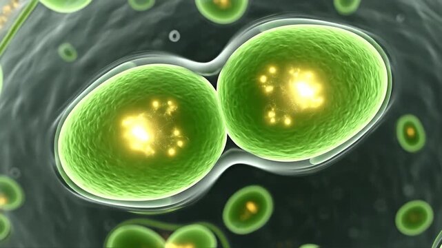 Microscopic view of bioluminescent cyanobacteria cells for biofuel research and synthetic biology