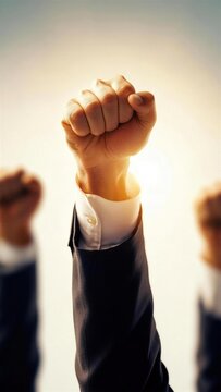 拳头举起宣誓行动鼓舞信心
