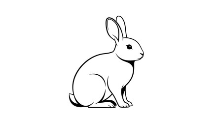 Fototapeta premium Simple black and white line art illustration of a rabbit sitting in side view, a cute animal outline drawing.