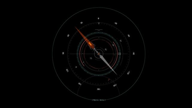 Digital Compass Navigation Interface An animated with a needle pointing North, surrounded by navigat